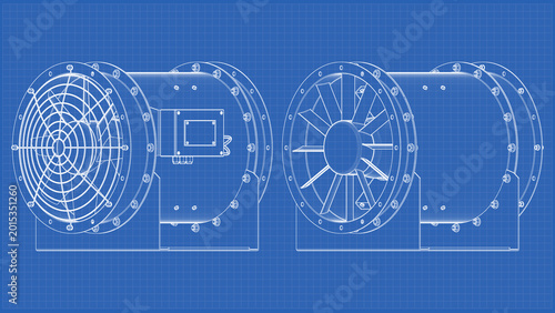 Foto Industrial Fan -  technical drawing blueprint