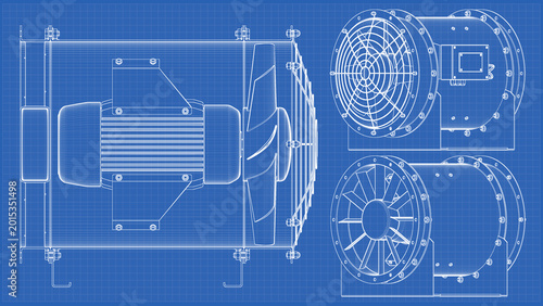 Foto Industrial Fan -  technical drawing blueprint