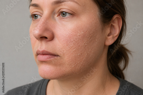 Woman with Dry Sensitive Skin and Facial Peeling Condition