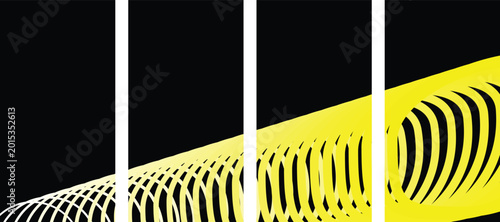 Bilde på lerret Bright yellow abstract geometric pattern with expanding radiating lines on a sta