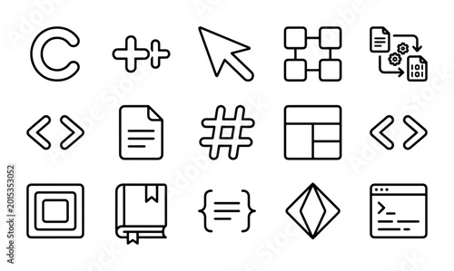 Photos Programming Icons Set: Code, Development, Software, Technology, Data Flow, UI El