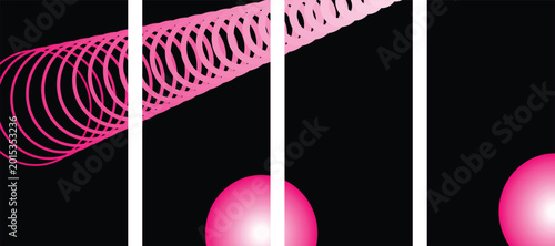 Obraz na plátně Abstract pink spiral wave pattern moving diagonally across black background with