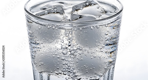 Ice cubes splashing in a glass of water with condensation droplets