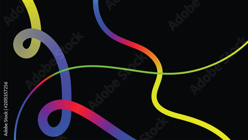 Sweeping broad gradient lines elegantly cross and loop, forming a bold vibrant pattern on black