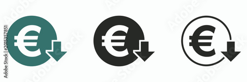 Tableau sur toile Cost Reduction Vector Signs Set with Euro Decrease Icons, Financial Decline Symb