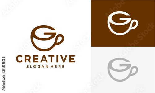 Elegant coffee cup logo design with integrated letter G, perfect for cafe branding and beverage businesses