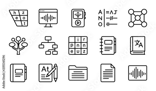 Slika na platnu 15 Phonetics and Linguistics Icons: IPA Symbols, Audio Waveforms, Language Learn
