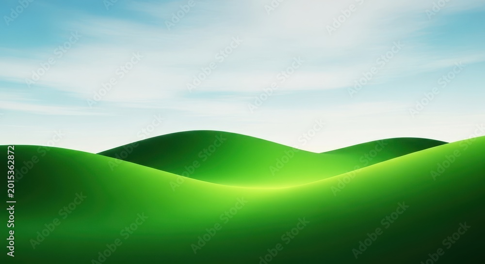 Obraz premium Vibrant green rolling hills dominate this expansive, peaceful summer landscape. The lush, verdant terrain offers tranquility and natural beauty, rolling, view, pastoral