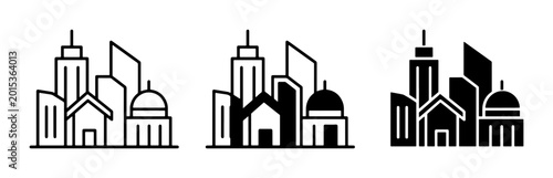 Φωτογραφία Cityscape Icons, Urban Skyline Symbols, Modern Architecture Graphics, Downtown B