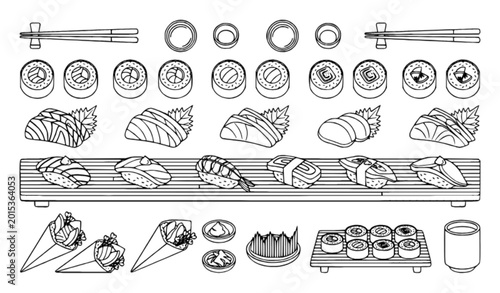Fotografía Traditional Japanese sushi set with nigiri maki sashimi temaki and authentic res