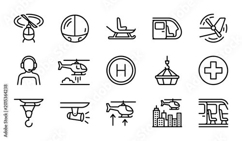 Helicopter Icons, Aviation Symbols, Air Transport Vector Set, Emergency Services, City Travel