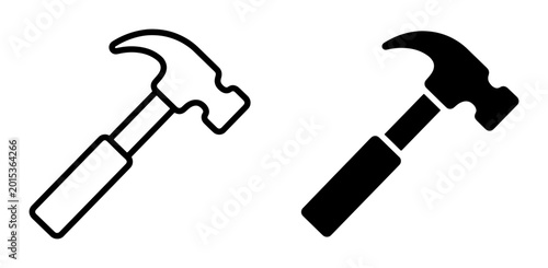 Hammer Icons, Black and White Tool Graphics, Construction and DIY Vector Set