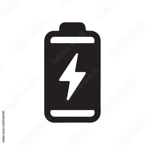 Battery icon, power symbol, energy sign, black and white vector graphic