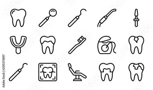 Картината върху платно Dental Icons Set, Tooth Care Tools, Oral Hygiene Vector Graphics for Health & Me