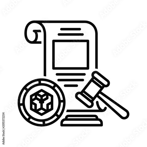 Legal contract with blockchain and gavel icon
