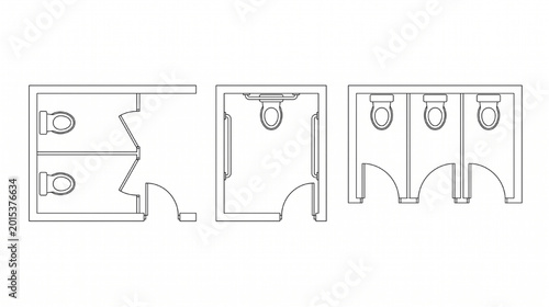 Architectural Restroom CAD Blocks Toilet Stall Top View Symbols Technical Vector Drafting