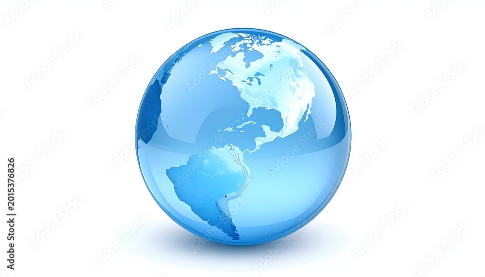 Obraz premium Blue Globe Depicting North and South America on White Background.