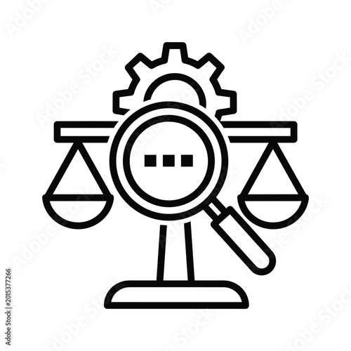 Justice icon with gears and magnifying glass