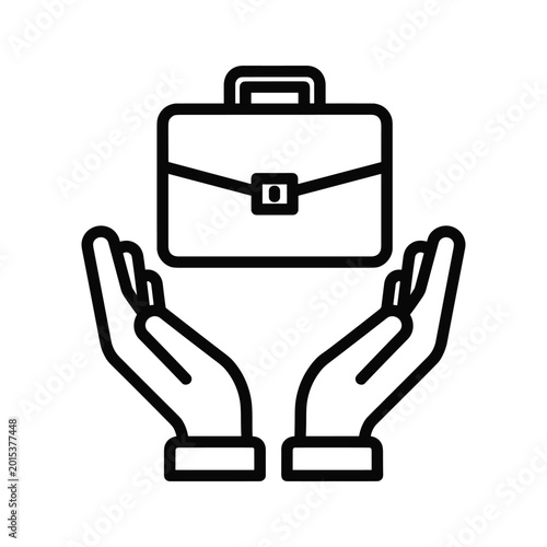 Hands holding a briefcase icon