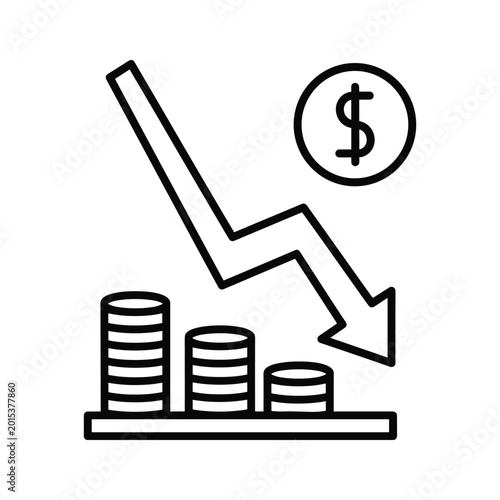 Declining money stack with dollar sign