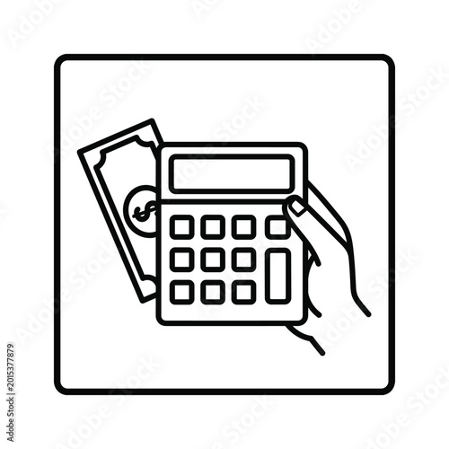 Hand feeding money into calculator icon