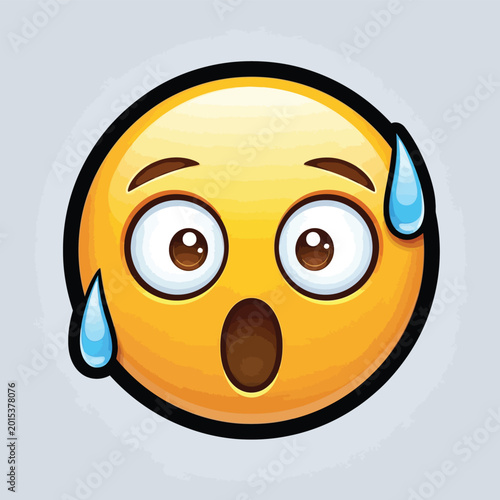 Tablou pe pânză Surprised emoticon with sweat drops face.
