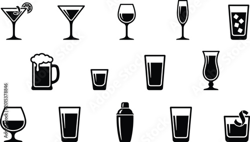 Tableau sur toile Cocktail martini wine champagne beer shot pint hurricane brandy shaker lowball d