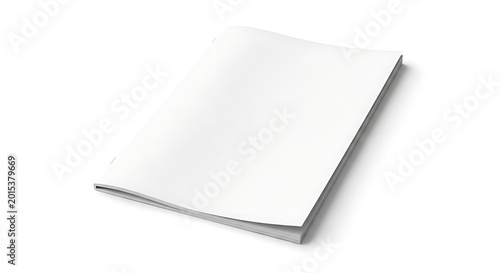 Blank white magazine or brochure cover lying open with soft shadow and isolated on a white background transparent background