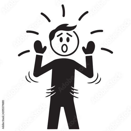 Fényképezés Black and white vector icon of a panicked figure with raised hands and open mouth