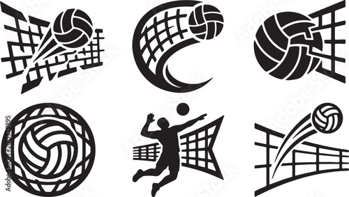 Volleyball silhouettes, nets, and player sport