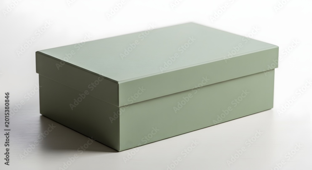 Naklejka premium Closed Sage Green Rectangular Box on White Background with Subtle Shadow