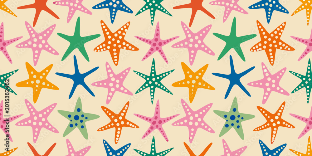 Obraz premium Colorful starfish pattern seamless repeat with dotted texture