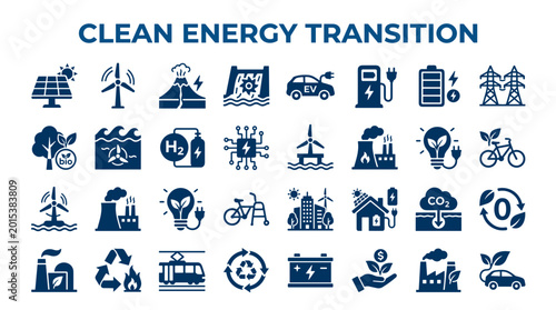 Foto Clean Energy Transition Icons Set Renewable Power Sources Sustainable Future Con