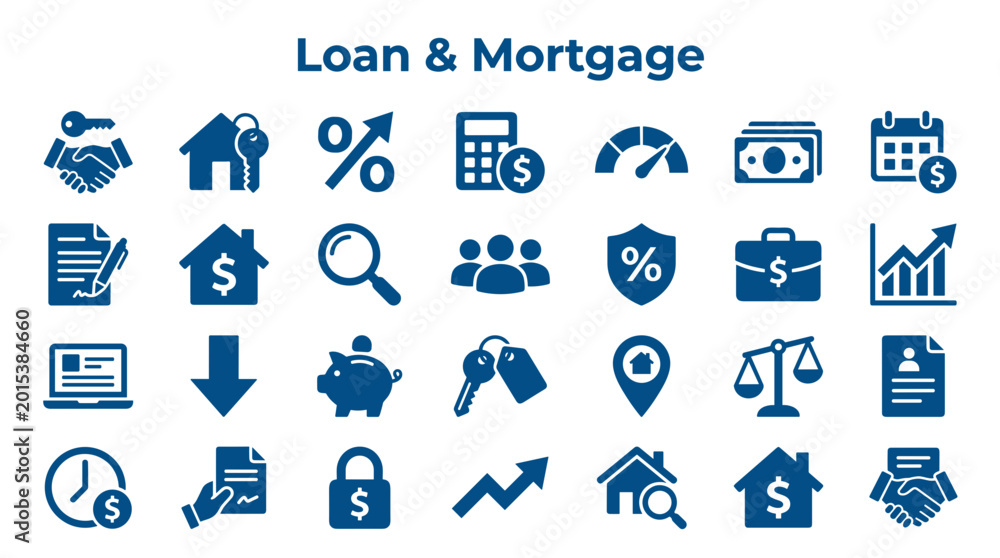 Fototapeta premium Loan mortgage icons financial business services concept symbols for real estate investment and banking