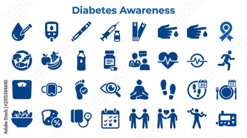 Bild auf Leinwand Diabetes awareness icons illustrating health monitoring and lifestyle choices fo