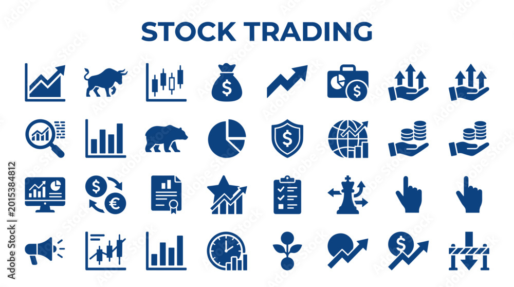 Fototapeta premium Stock Trading Financial Icons Set Bull Bear Charts Money Growth Investment Strategy Analysis Business Finance Concepts