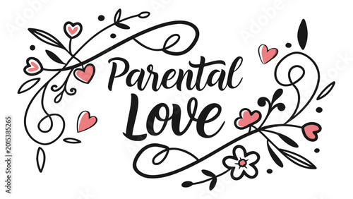 Schilderij op canvas Parental love quote typography vector design with hearts and flowers on white ba