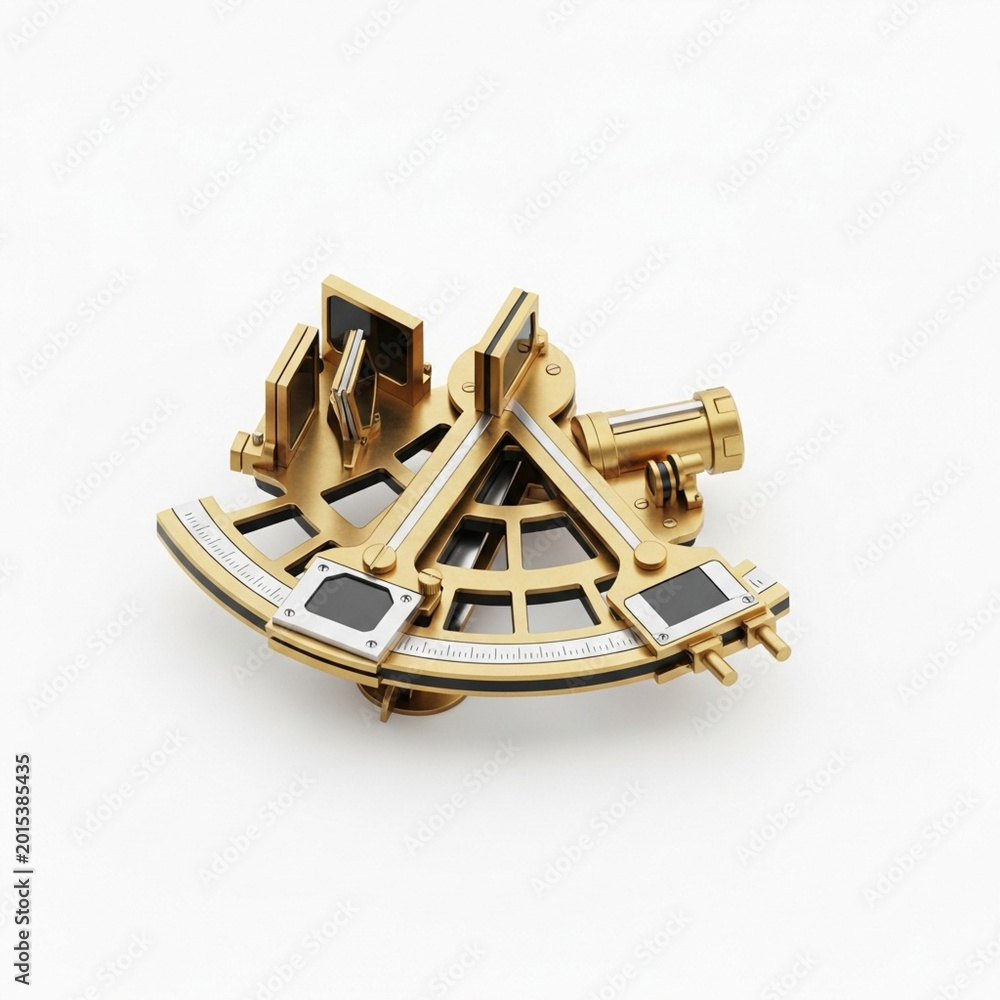 Fototapeta premium Antique Brass Sextant Nautical Navigation Instrument on White