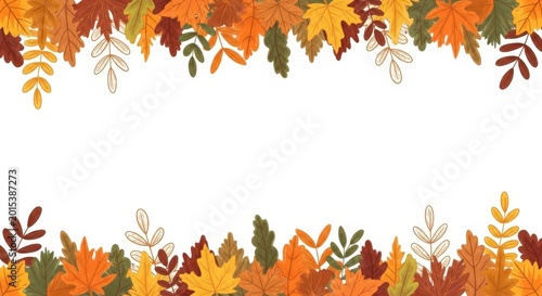 An elegant autumn leaves border design featuring a vibrant nature pattern of red and orange maple foliage for a seasonal fall vector illustration background