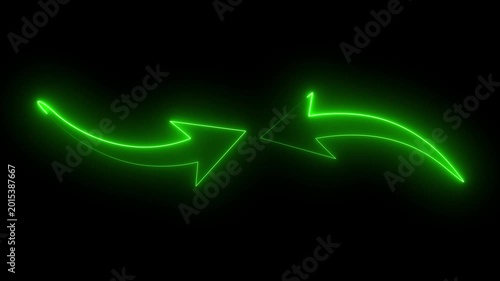 Two glowing curved arrows pointing toward each other on black
