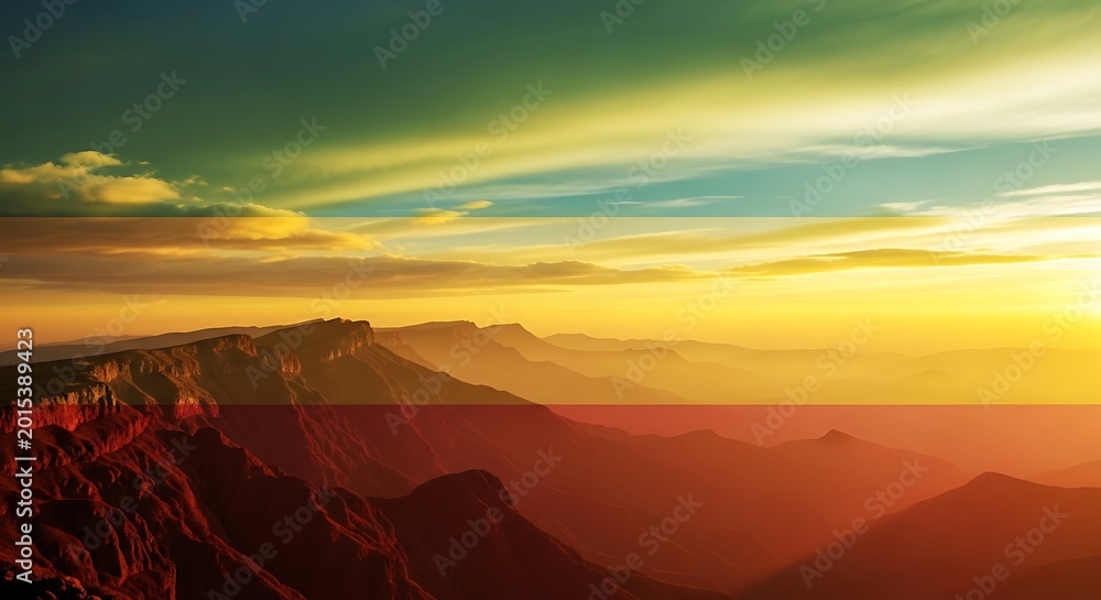 Obraz premium Mountain range at sunset with colorful sky