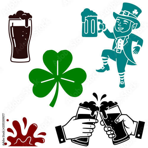 St. Patrick's Day celebration symbols with beer mugs and shamrock  