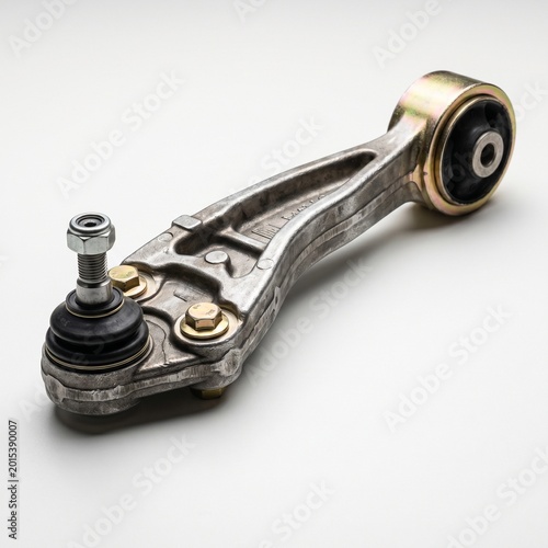Car suspension control arm with ball joint and bushing.