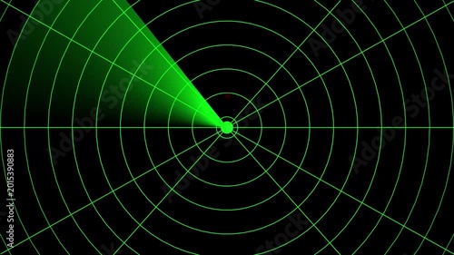 Digital radar screen scanning interface with target detection animation for military and surveillance technology