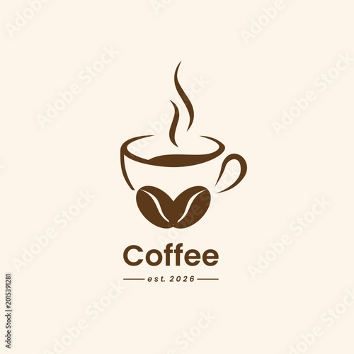 Coffee logo illustration, aesthetic logo with cup and bean of coffee
