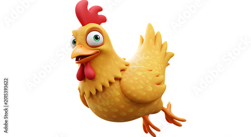 3d icon of funny cartoon chicken running with excitement isolated on transparent background