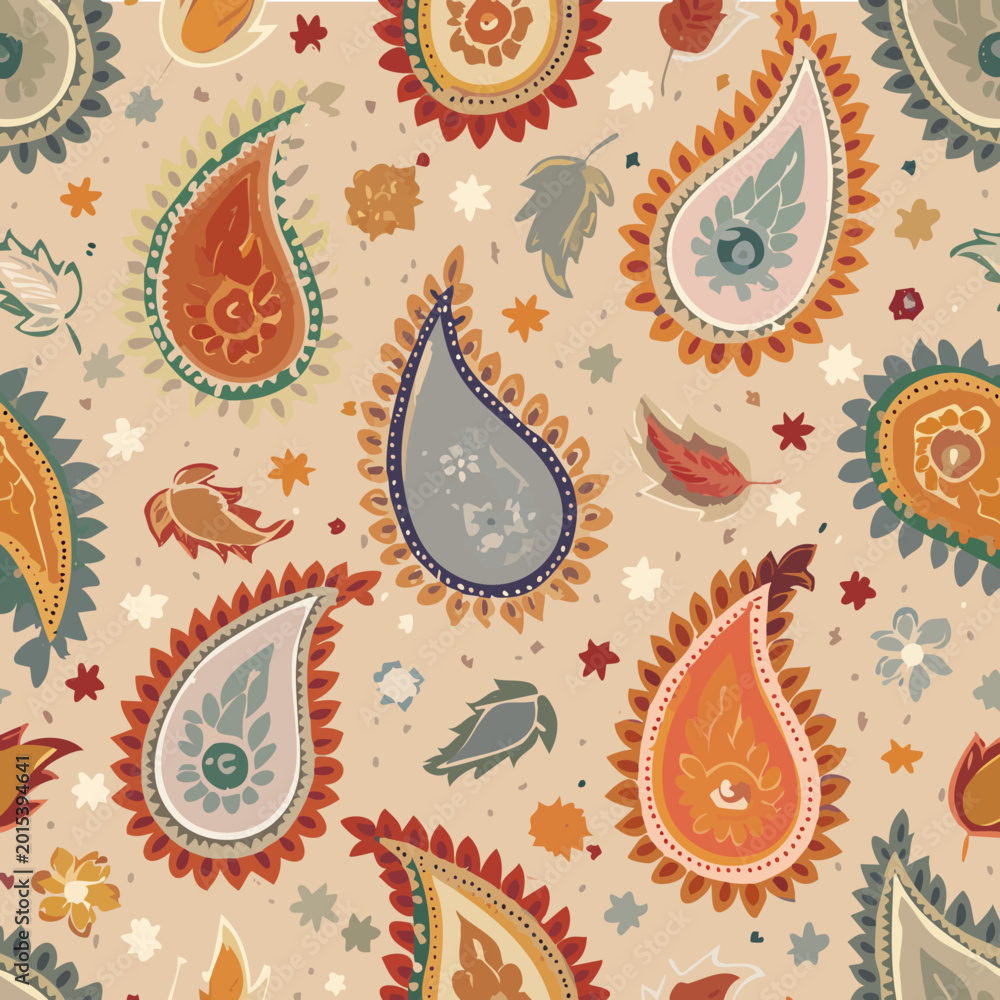 Naklejka premium Seamless floral paisley pattern with vintage flowers and ornamental vector design