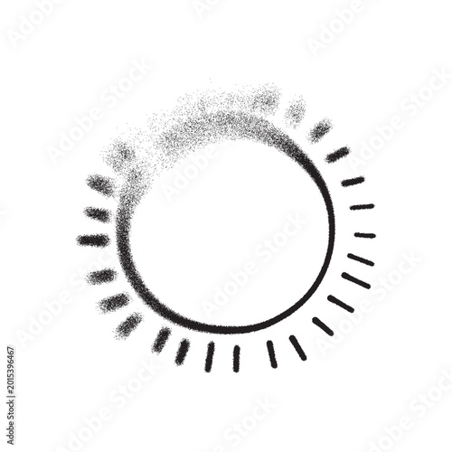 Minimal vector sun icon in spray paint style with grainy texture. Hand drawn summer symbol for weather, vacation, travel branding, seasonal posters and modern graphic design.