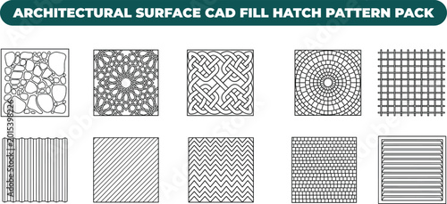 Foto Technical line drawing collection showing various structural surface fill patter