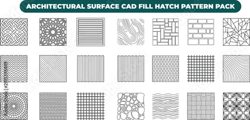Bild auf Leinwand Collection of architectural surface hatch patterns for computer aided drafting a